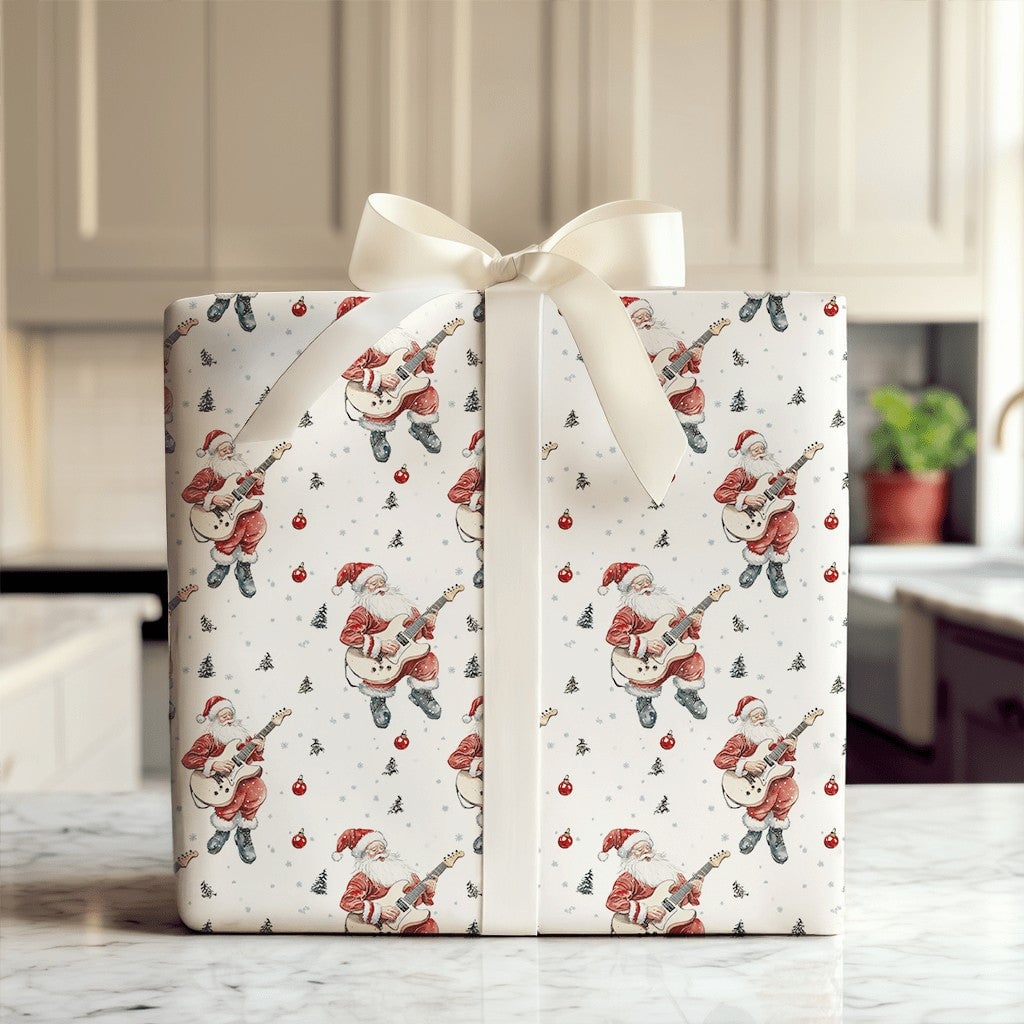 Rock Guitar Christmas Gift Wrap, Electric Guitar Santa Wrapping Paper, Musician Santa Wrapping Paper, Rocker Santa Holiday Gi