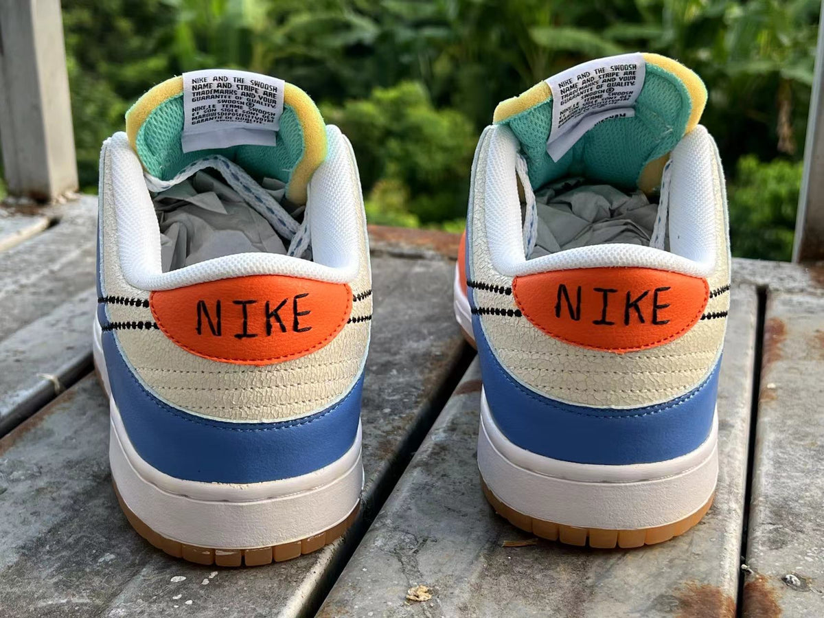 Low Top Sneakers, Blue Orange White Colorway, Lace Up Design, Casual Gift for Sneaker Fans