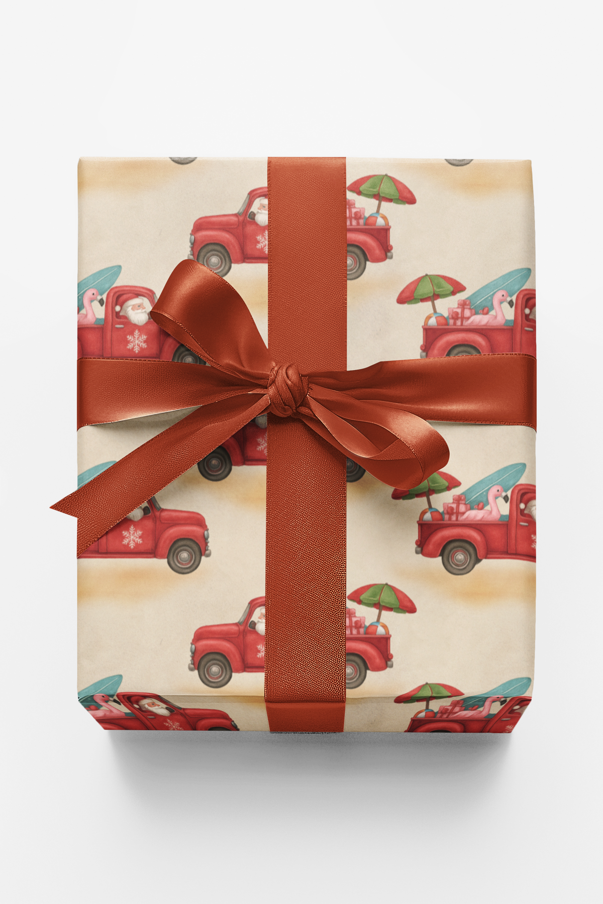 Coastal Christmas Gift Wrap Roll, Surfing Santa Wrapping Paper, Tropical Holiday Gift Wrapping Paper, Beachy Christmas Presen