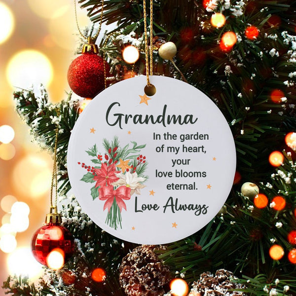Ceramic Christmas Keepsake, In the Garden of My Heart Grandma Ornament, Floral Memorial Ornament, Nana Remembrance Tree Decor