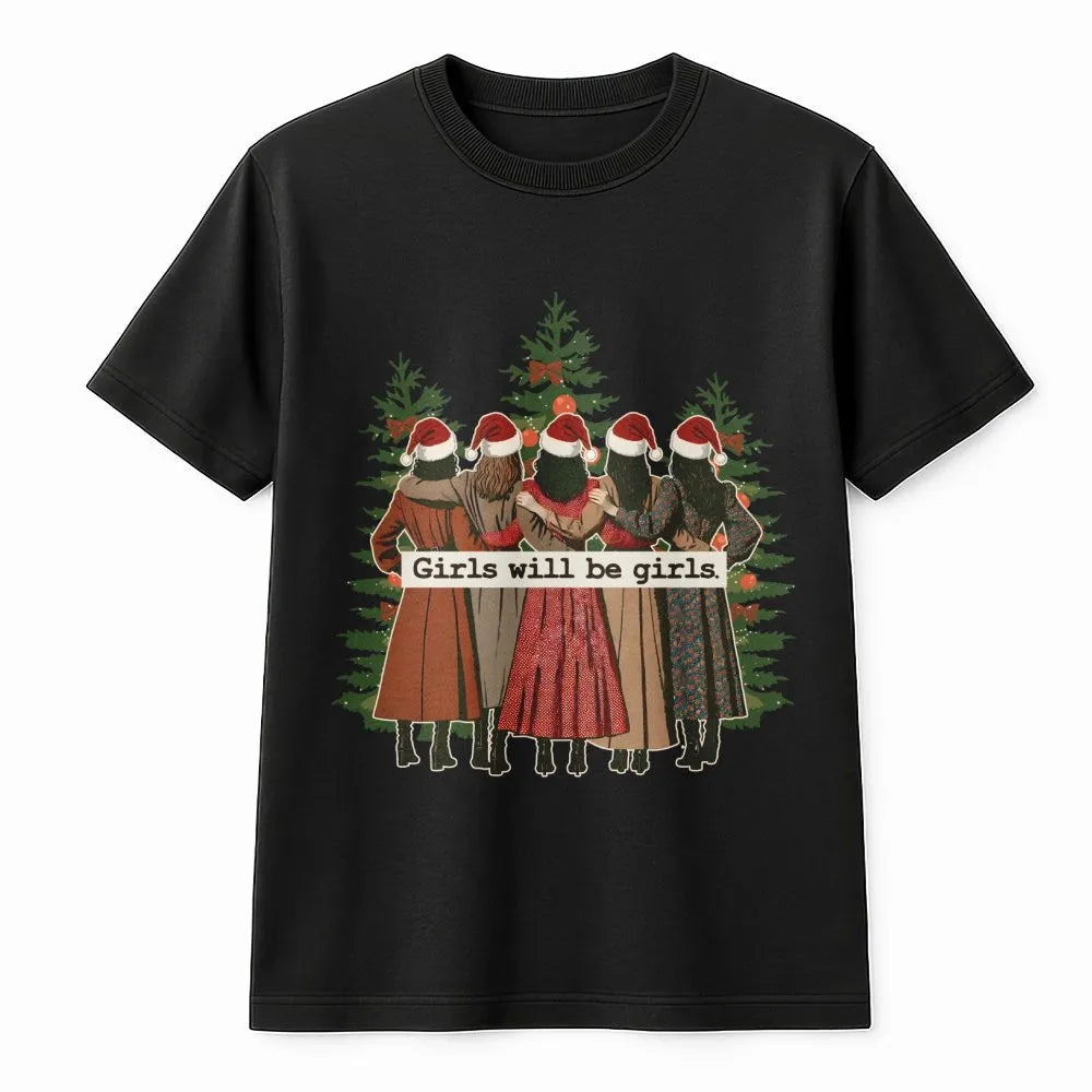 Retro Christmas Besties Shirt, Girls Will Be Girls T-Shirt, Adorable Holiday Graphic Tee, Friends Christmas Party Shirt, Wint