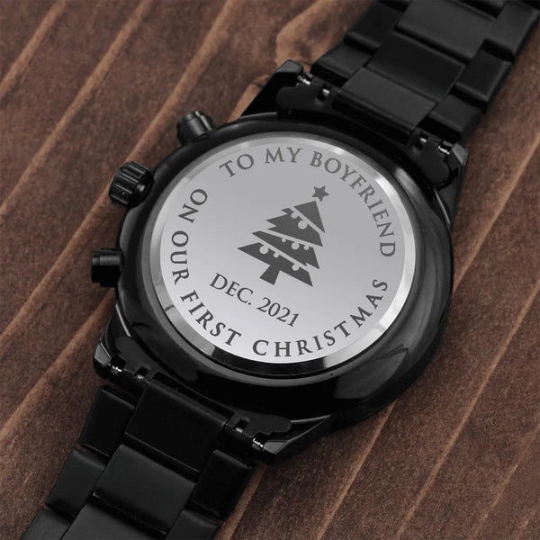 Custom Engraved Mens Watch, Personalized Chronograph Watch for Boyfriend, Stainless Steel Chronograph Watch, First Christmas 