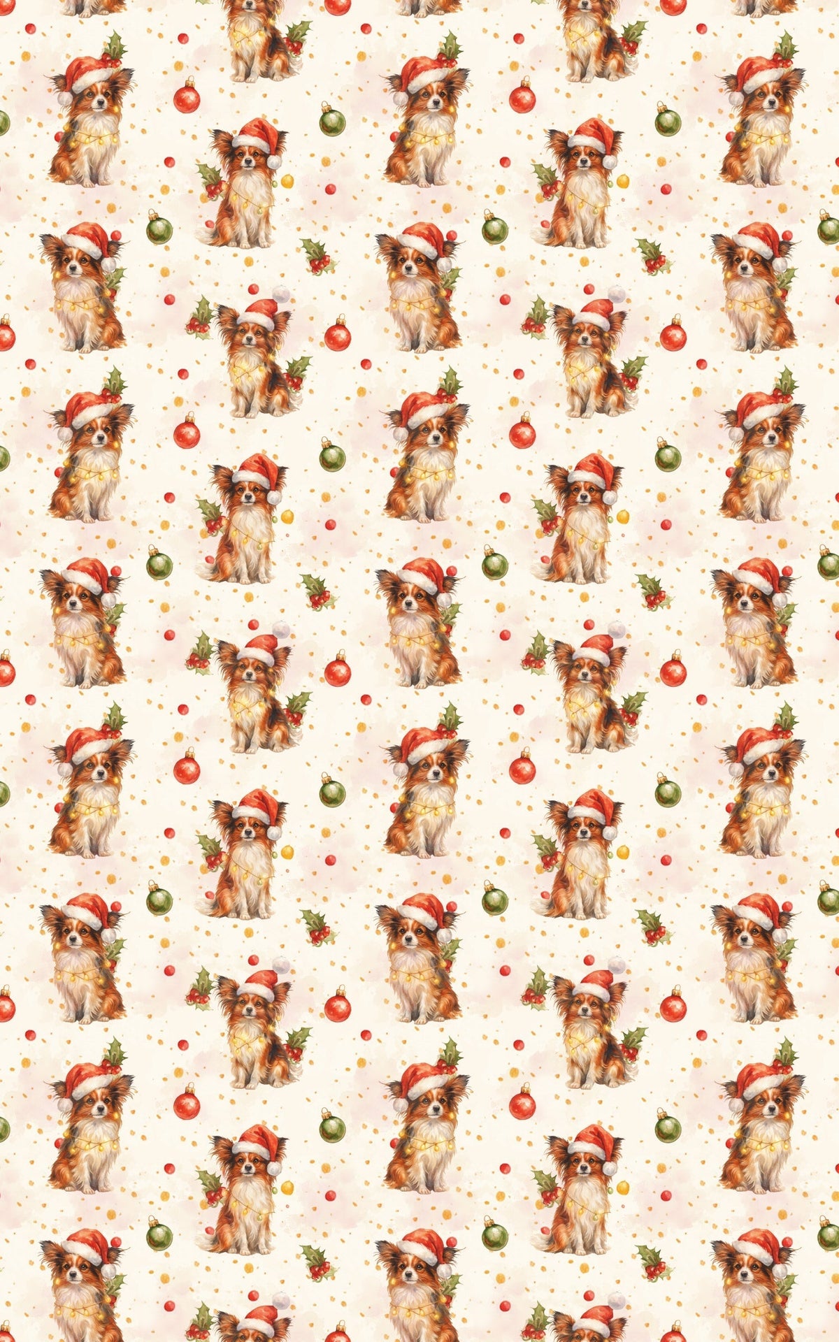 Santa Hat Holiday Gift Wrap, Papillon Dog Christmas Wrapping Paper, Adorable Butterfly Dog Wrapping Paper, Festive Winter Pet
