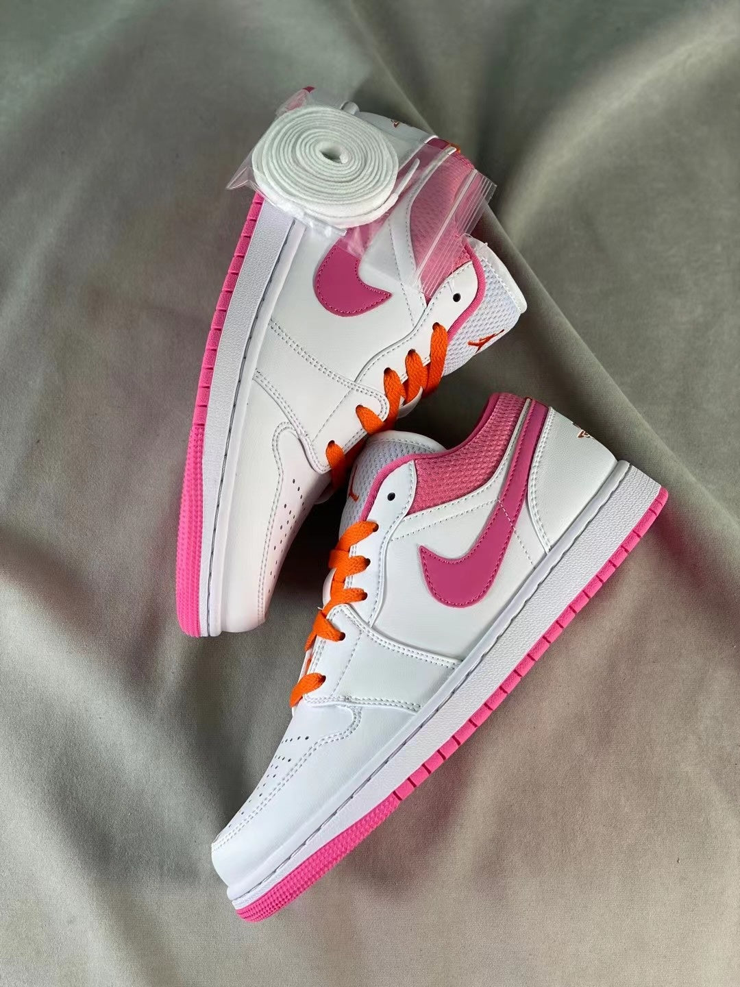 Low Top Sneakers, White Pink Colorway, Lace Up Design, Casual Gift for Sneaker Fans