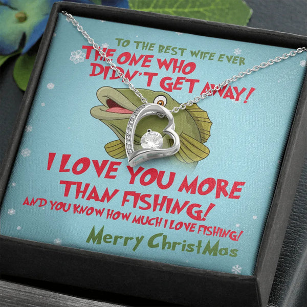 White Gold Finish Pendant Necklace, Fishing Wife Heart Necklace, Humorous Fisherman Wife Necklace, Romantic Christmas Present
