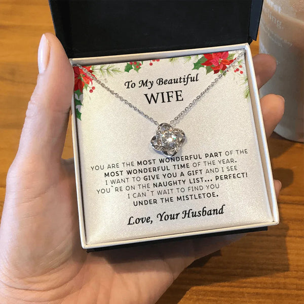 14k White Gold Over Stainless Steel Necklace, Love Knot Necklace for Wife, Romantic Christmas Love Knot Necklace, Holiday Wif