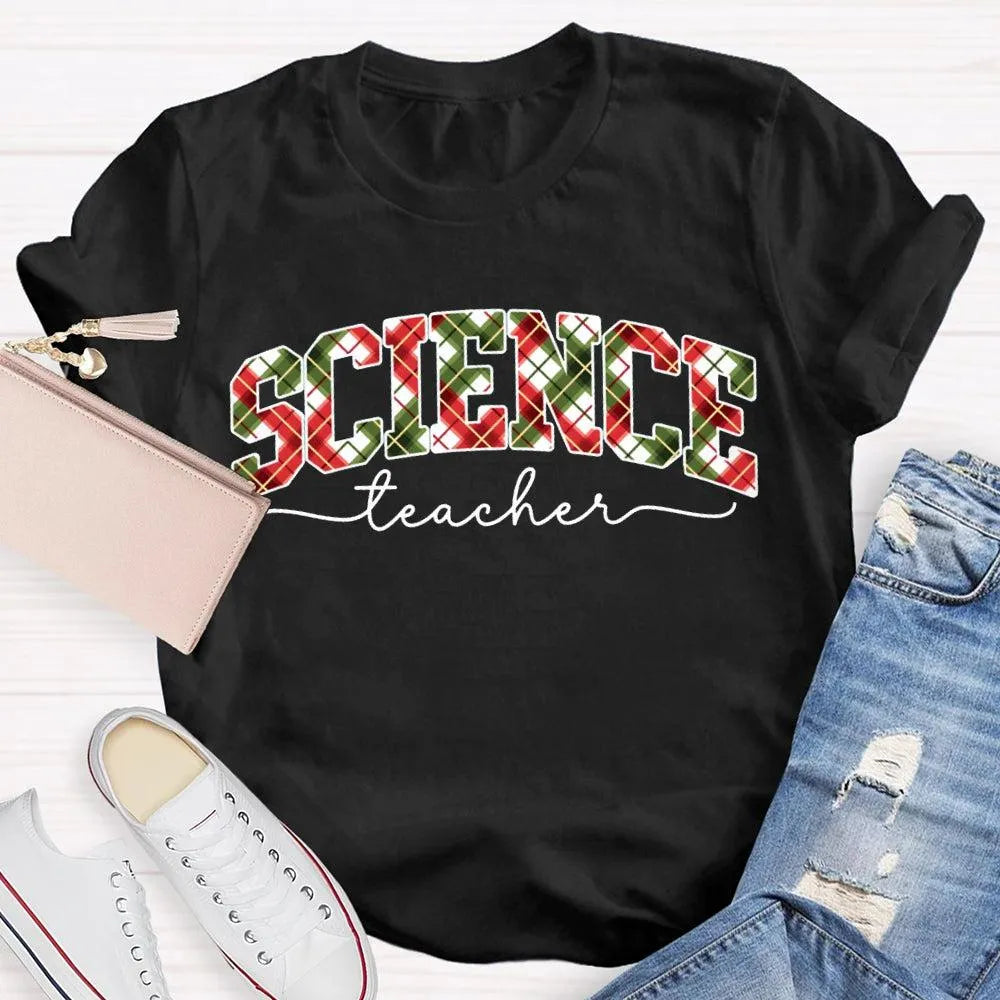 Festive Font Holiday Graphic Tee, Science Teacher Christmas T-Shirt, STEM Educator Xmas Shirt, Adorable Science Teacher Holid