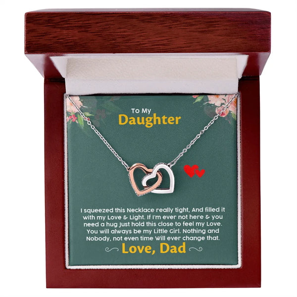 Interlocking Heart Pendant Necklace, Daughter Necklace Present from Dad, Surgical Steel Jewelry, Birthday or Christmas Keepsa