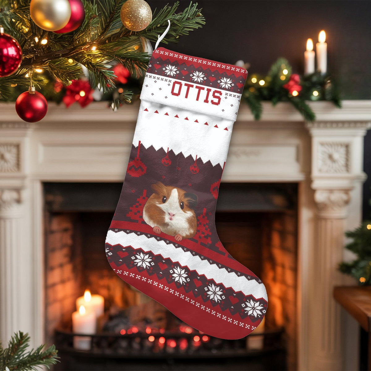 Custom Pet Name Holiday Stocking, Personalized Guinea Pig Christmas Stocking, Adorable Cavy Christmas Stocking, Pet Lover Fam