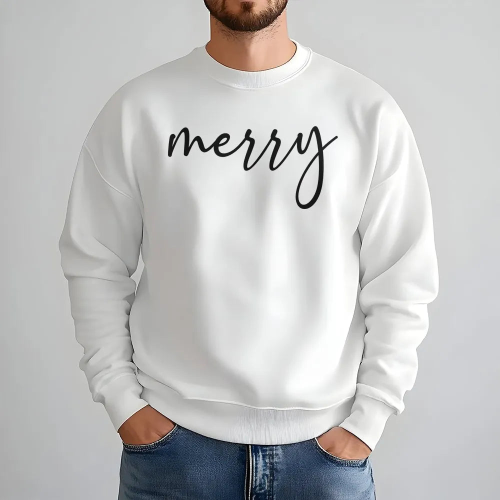 Minimalist Script Holiday Crewneck, Merry Christmas Sweatshirt, Festive Winter Aesthetic Pullover, Xmas Present for Women and