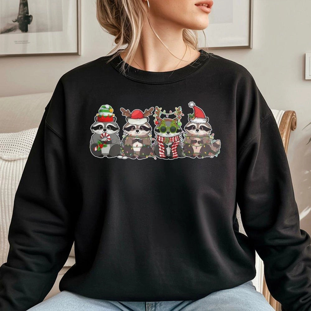 Adorable Festive Animal Sweatshirt, Christmas Raccoon Sweatshirt, Holiday Raccoon Crewneck, Winter Graphic Pullover Sweatshir