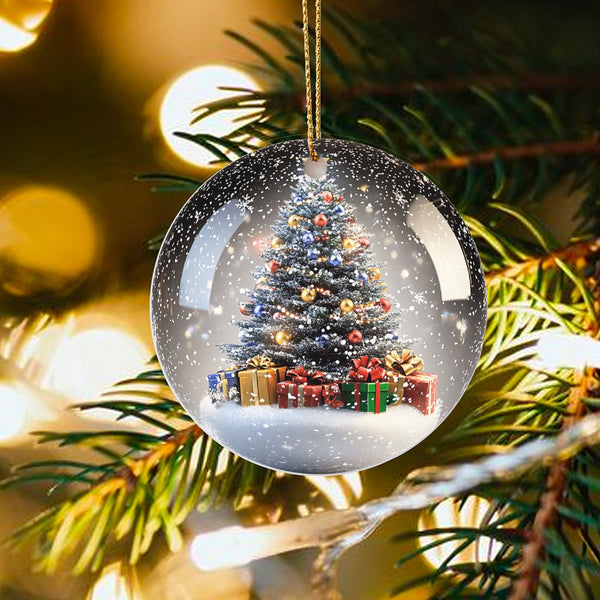 Winter Holiday Scene Ceramic Ornament, Snow Globe Christmas Tree Ornament, Festive Xmas Tree Keepsake, Comfy Seasonal Circle 