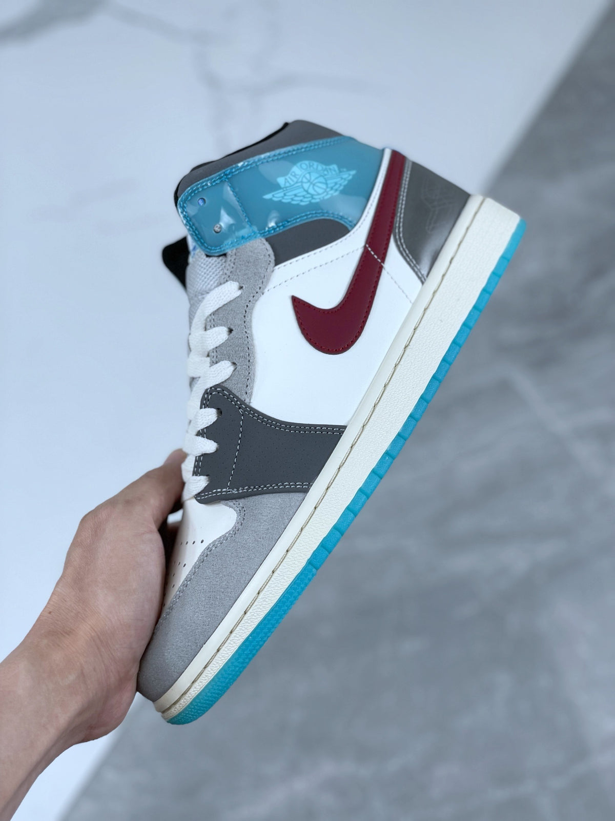 Mid Top Sneakers, Blue Gray Colorway, Lace Up Design, Casual Gift for Sneaker Fans