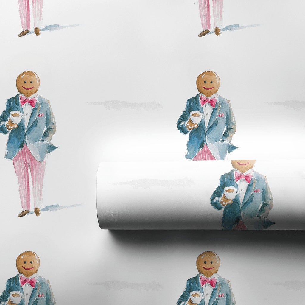 Coffee Gingerbread Gift Wrap, Dapper Gingerbread Man Wrapping Paper, Preppy Christmas Wrapping Paper, Whimsical Holiday Wrapp