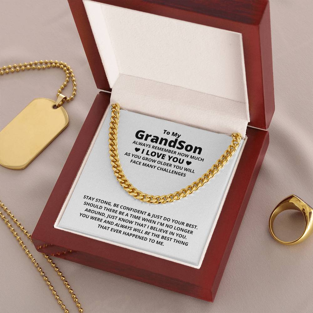 Mens Cuban Link Chain, Grandson Cuban Link Chain Necklace, Steel Cuban Link Necklace, Message Card Jewelry, Birthday Christma