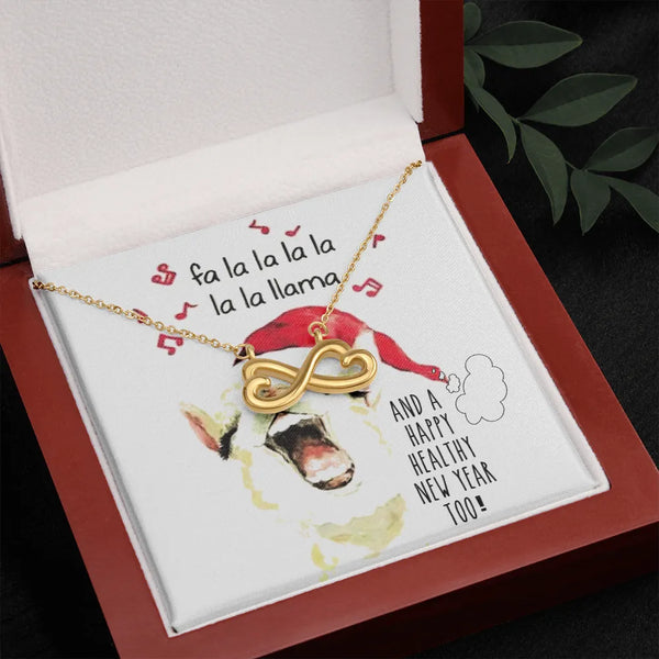 14k White Gold Holiday Pendant Necklace, Santa Llama Christmas Infinity Necklace, Festive Animal Charm Jewelry, Adorable Chri