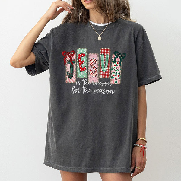 Plaid Christmas Faith Tee, Jesus Is the Reason for the Season T-Shirt, Religious Holiday Graphic T-Shirt, Christian Faith Wom