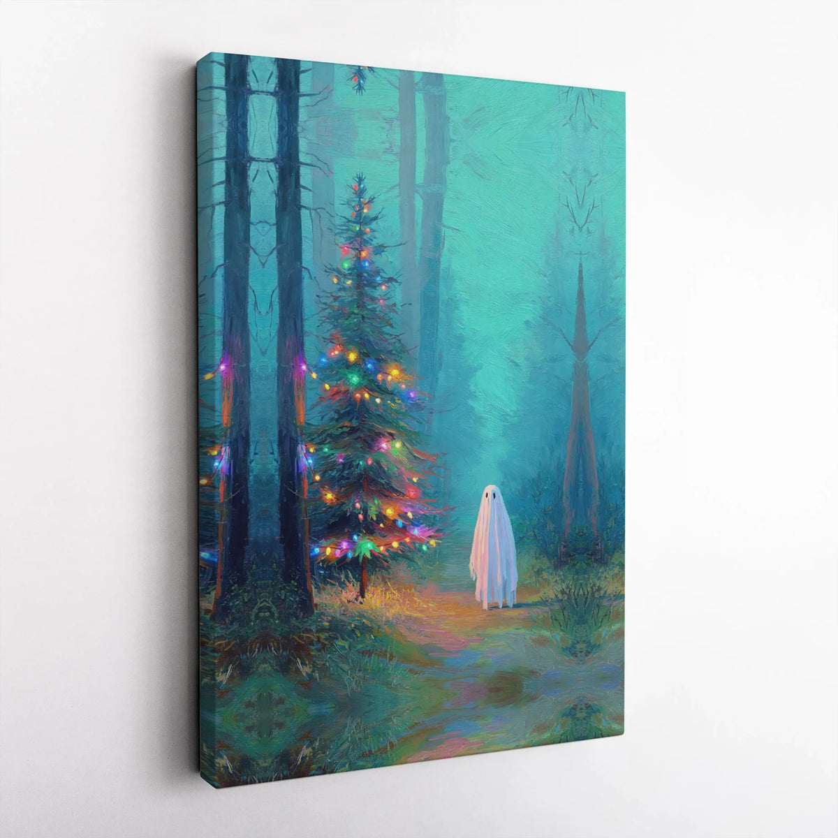 Spooky Ghost Forest Canvas Print, Ghost Christmas Tree Canvas Wall Art, Gothic Christmas Wall Decor, Adorable Ghost Art, Digi
