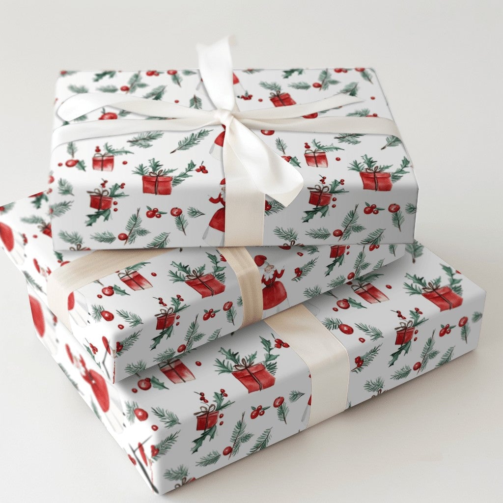 Vintage Christmas Gift Wrap, Mrs Claus Wrapping Paper, Watercolor Holiday Wrapping Paper, Retro Mrs Claus Gift Wrap, Xmas Pre