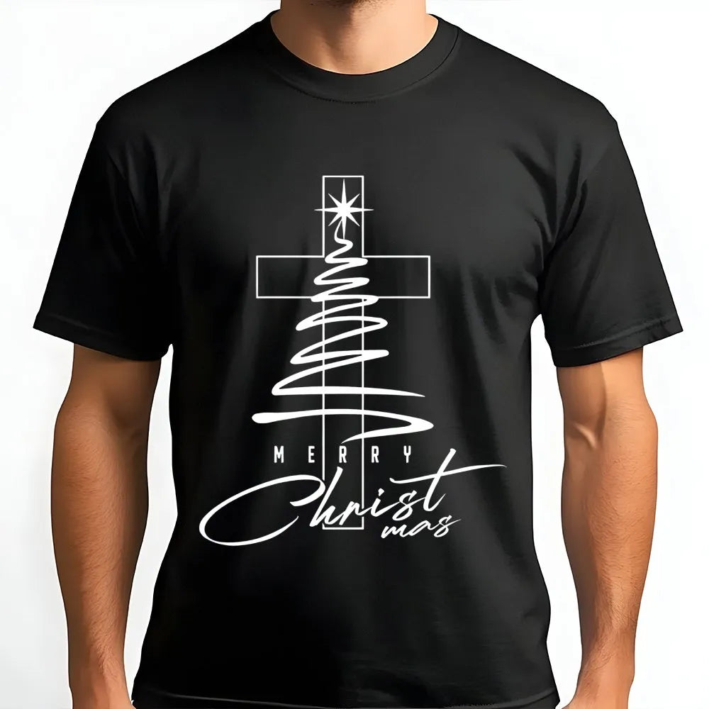 Minimalist Cross Tree Shirt, Religious Christmas T-Shirt, Christian Holiday Graphic Tee, Faith Based Xmas Shirt, Jesus Christ