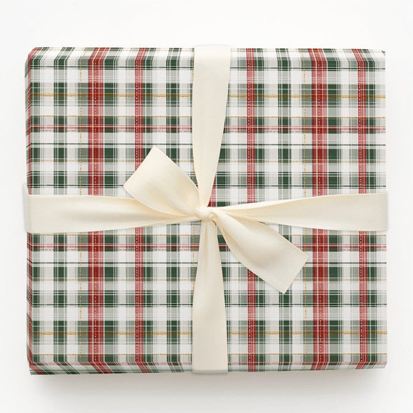 Tartan Christmas Gift Wrap, Red Green and Gold Plaid Wrapping Paper, Elegant Holiday Wrapping Paper, Traditional Plaid Gift W