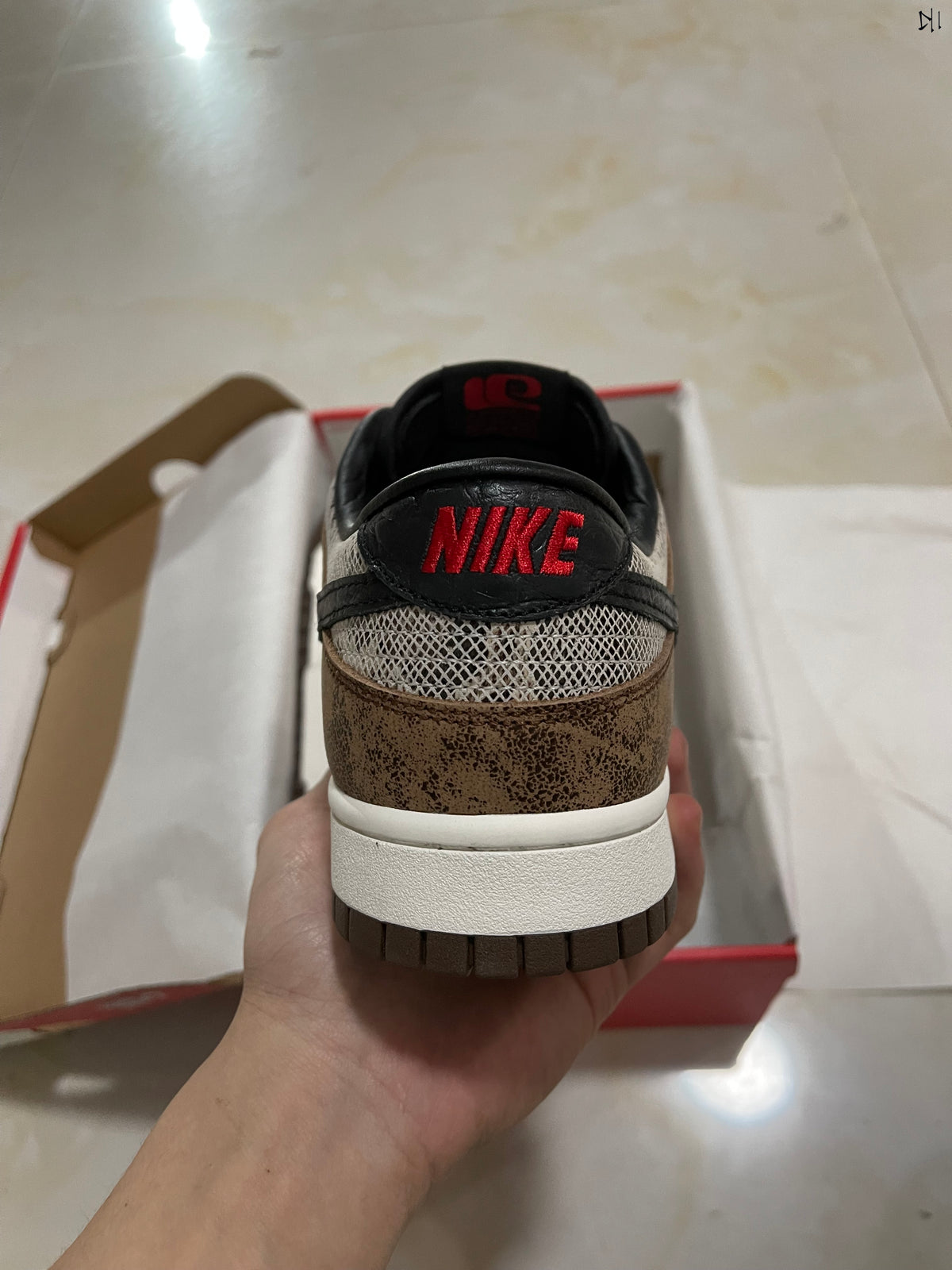Low Top Sneakers, White Brown Colorway, Snake Pattern, Lace Up Design, Casual Gift for Sneaker Fans