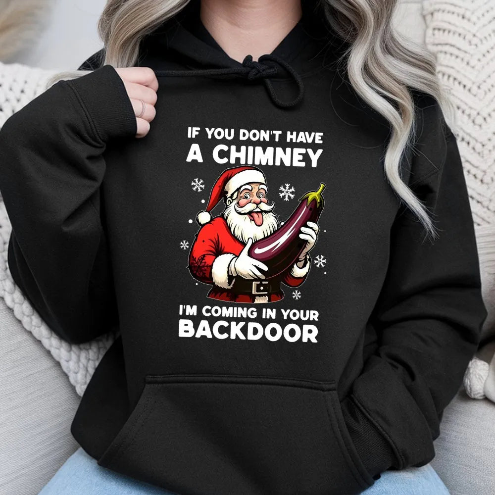 Dirty Christmas Eggplant Sweatshirt, Humorous Naughty Santa Hoodie, Hilarious Adult Gag Xmas Pullover Hoodie, Naughty Santa H