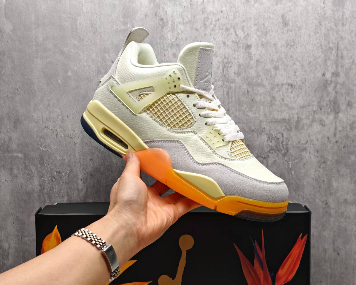 Mid Top Sneakers, Beige Orange Colorway, Lace Up Design, Casual Gift for Sneaker Fans