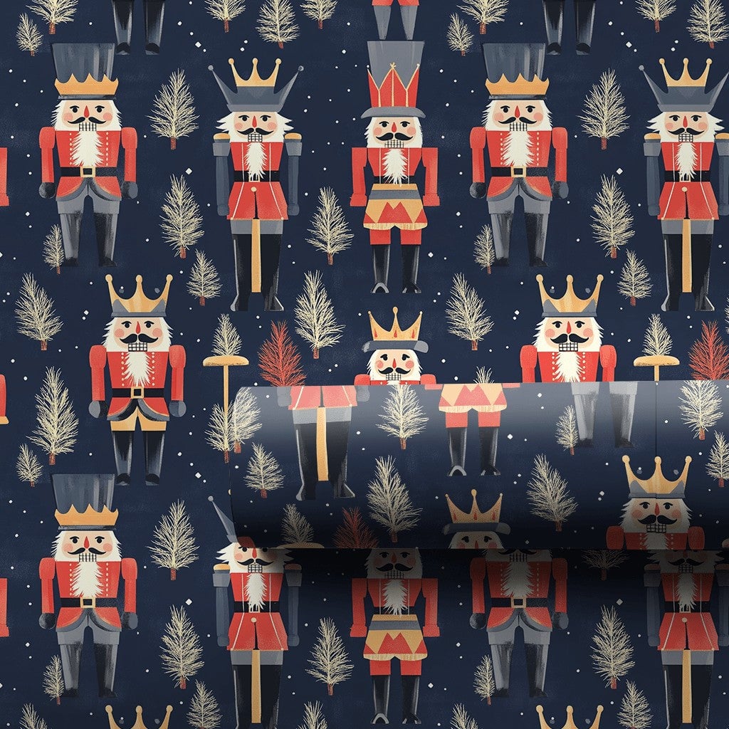 Navy Blue Nutcracker Gift Wrap, Nutcracker Christmas Wrapping Paper, Holiday Soldier Wrapping Paper, Festive Winter Holiday W