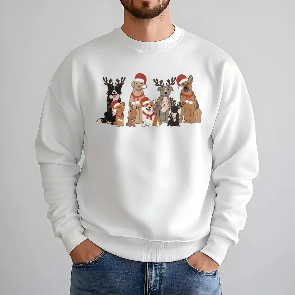 Festive Reindeer Dog Holiday Sweatshirt, Christmas Dog Sweatshirt, Adorable Pet Lover Xmas Sweatshirt, Winter Dog Mom Crewnec