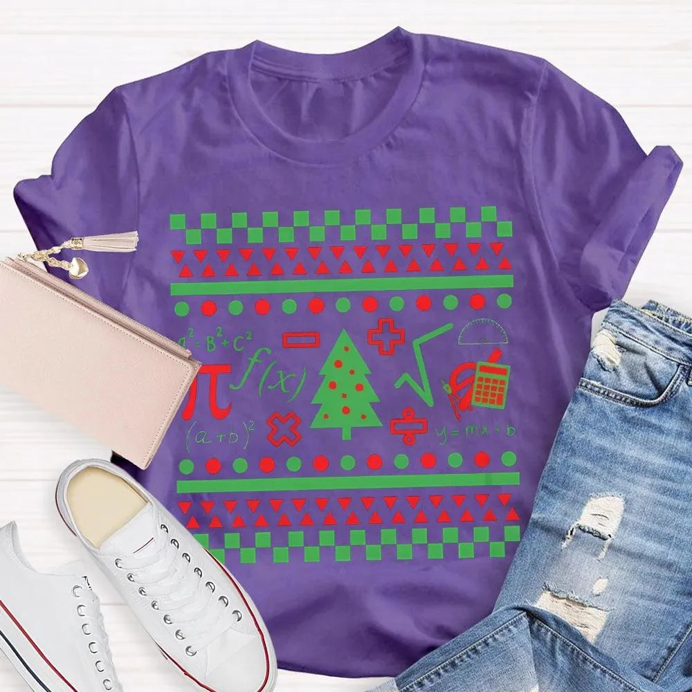 Festive STEM Holiday Teacher Tee, Math Elements Christmas Tree Shirt, Math Equations Xmas Tree Shirt, Science Teacher Christm