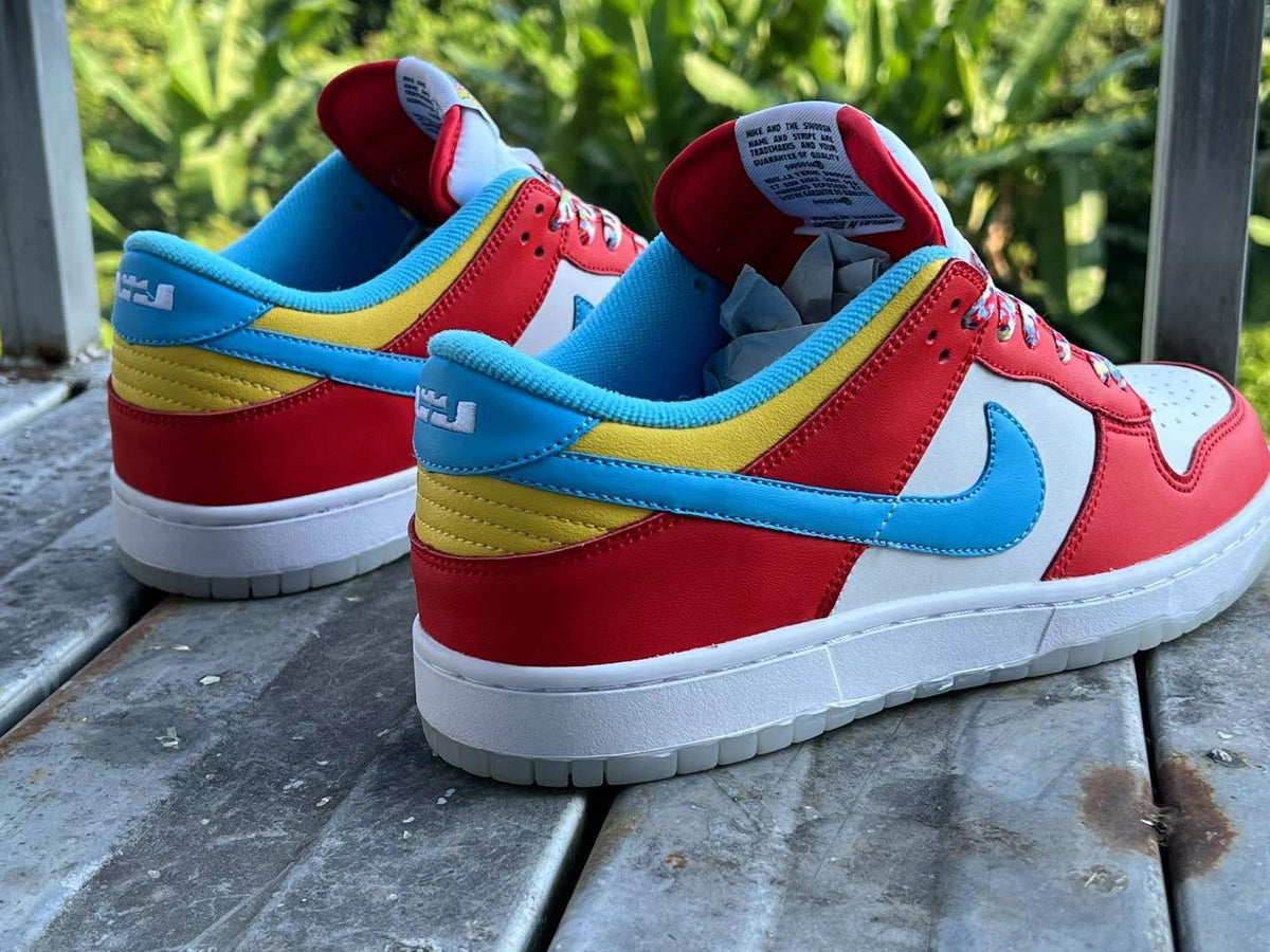 Low Top Sneakers, Red Blue Colorway, Lace Up Design, Casual Gift for Sneaker Fans