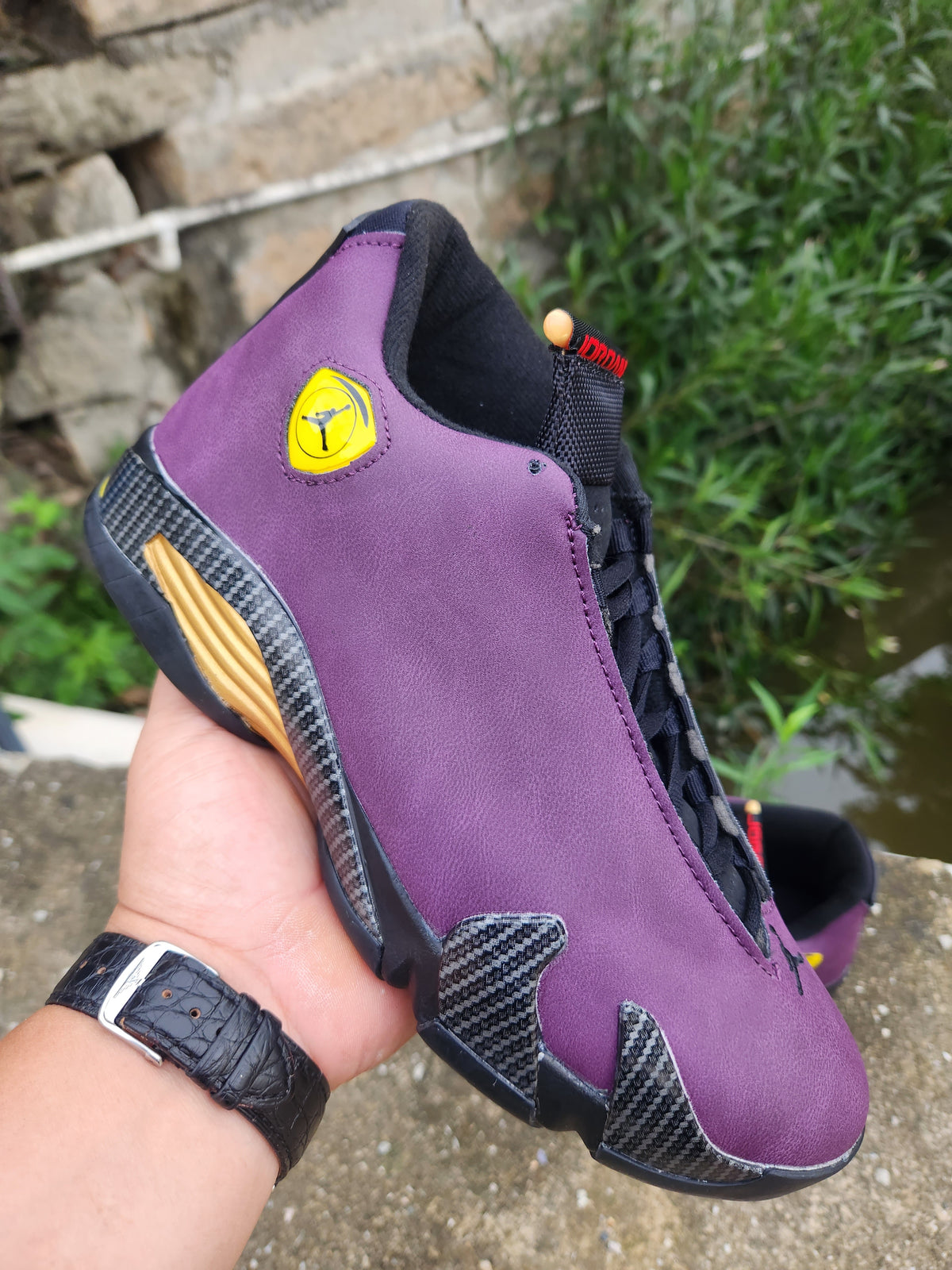 Mid Top Sneakers, Black Yellow Purple Colorway, Lace Up Design, Casual Gift for Sneaker Fans