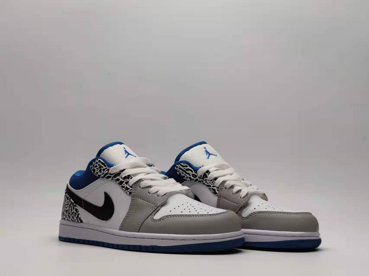Low Top Sneakers, Blue White Colorway, Cracked Pattern, Lace Up Design, Casual Gift for Sneaker Fans