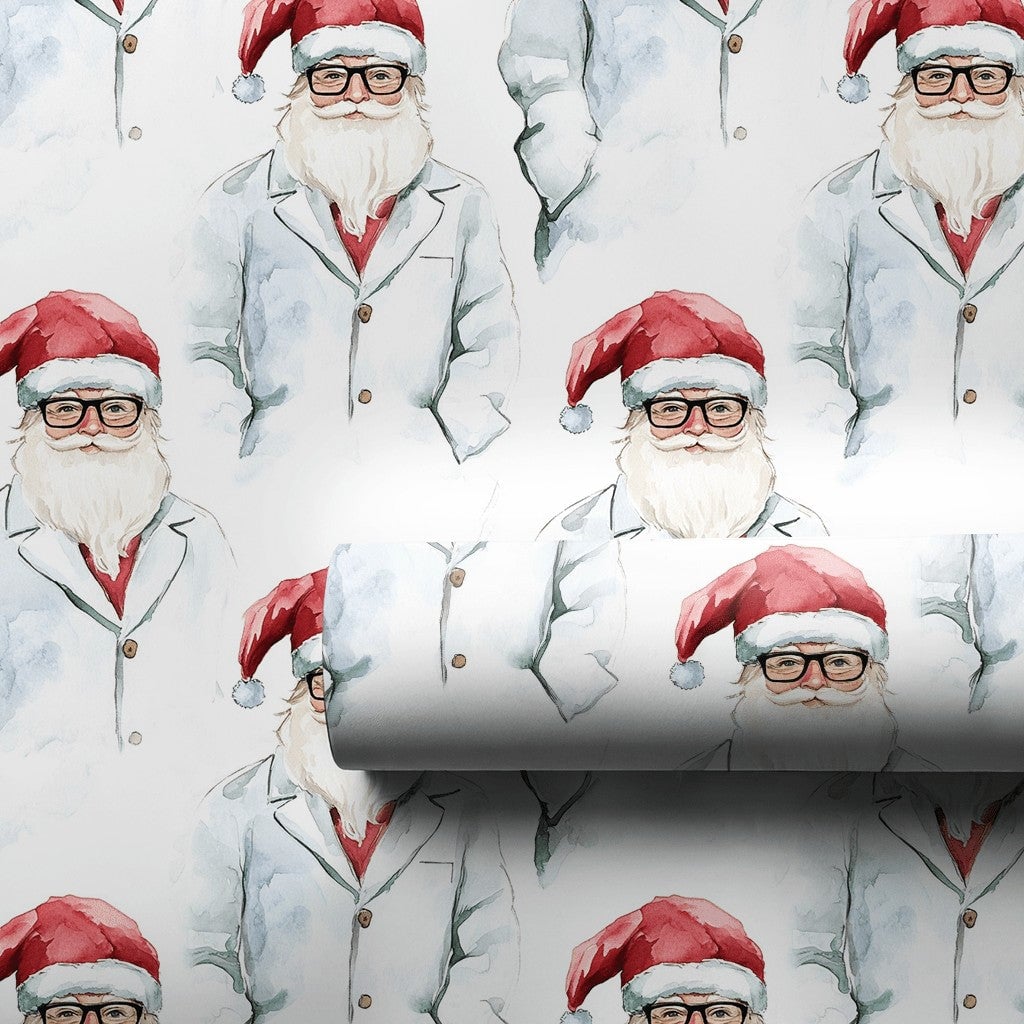 Scientist Christmas Gift Wrap, Doctor Santa Wrapping Paper, Medical Professional Holiday Wrapping Paper, Lab Coat Santa Gift 