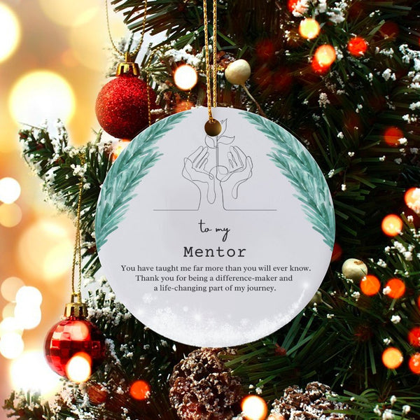 Personalized Thank You Keepsake, Mentor Christmas Ornament, Ceramic Circle Holiday Ornament, Teacher Appreciation Present
