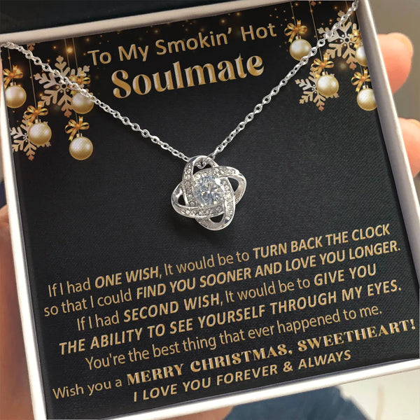 14k White Gold Love Knot Pendant, Soulmate Love Knot Necklace, Cubic Zirconia Knot Necklace, Romantic Wife Christmas Jewelry 