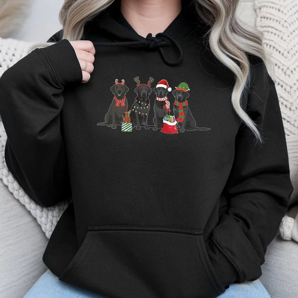 Festive Dog Lover Hoodie, Black Labrador Christmas Hoodie, Retro Lab Holiday Sweatshirt, Adorable Xmas Labrador Pullover Hood