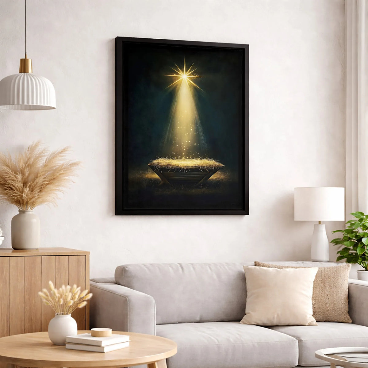 Star of Bethlehem Canvas Wall Art, Nativity Scene Canvas Print, Holy Night Manger Canvas Art, Christian Christmas Decor, Reli