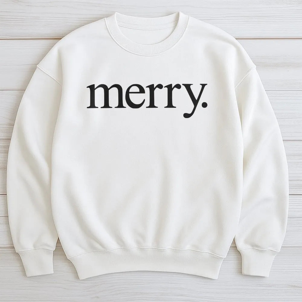 Retro Holiday Typography Crewneck, Minimalist Merry Christmas Sweatshirt, Clean Aesthetic Winter Pullover, Unisex Christmas S