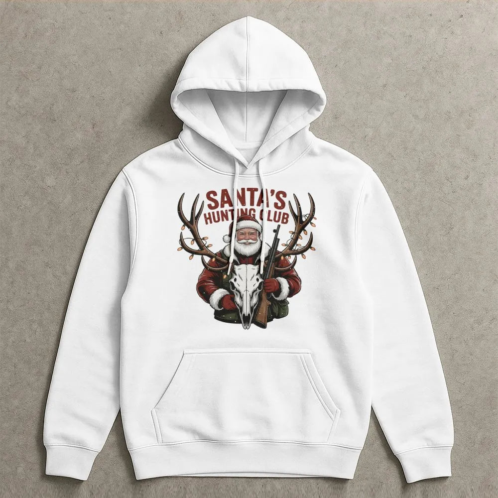 Christmas Deer Hunter Hoodie, Santa's Hunting Club Hoodie, Humorous Outdoorsman Sweatshirt, Hunting Hooded Sweatshirt, Holida