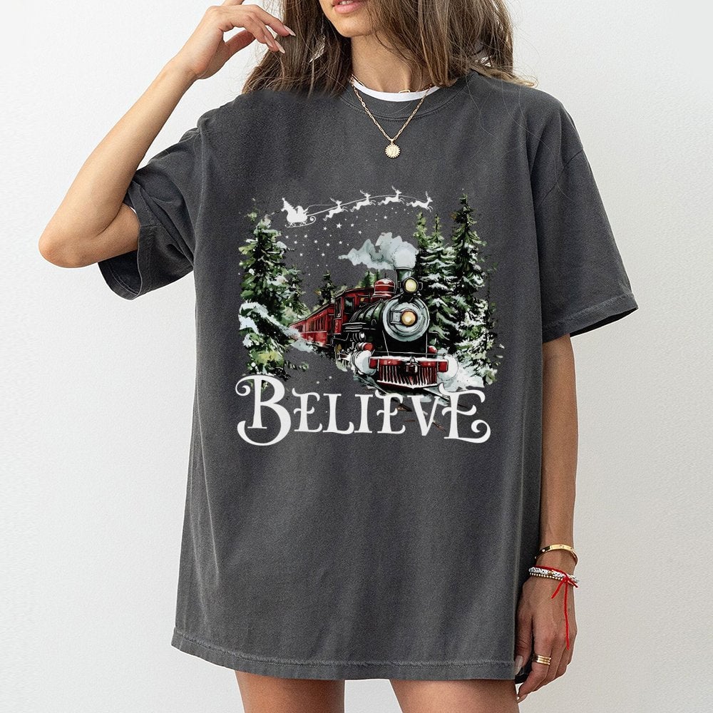 Holiday Express Graphic Tee, Believe Christmas Train T-Shirt, Vintage Magical Winter Train Shirt, Christmas Train T-Shirt, Ho