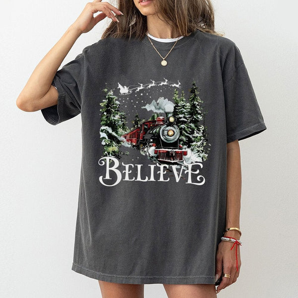 Holiday Express Graphic Tee, Believe Christmas Train T-Shirt, Vintage Magical Winter Train Shirt, Christmas Train T-Shirt, Ho