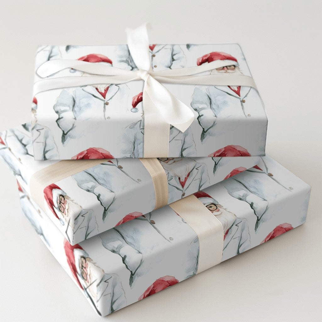 Scientist Christmas Gift Wrap, Doctor Santa Wrapping Paper, Medical Professional Holiday Wrapping Paper, Lab Coat Santa Gift 