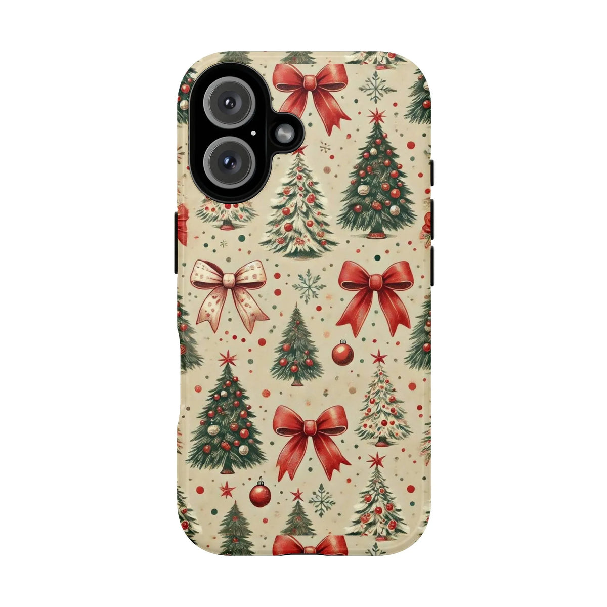 Vintage Red Bow Ornament Holiday Phone Case, Christmas Tree Phone Case for iPhone, Festive Winter Tough Phone Case, Christmas