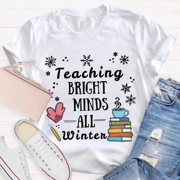 Winter Holiday Educator Shirt, Snowflake Teaching Bright Minds Teacher Christmas T-Shirt, Teacher Christmas Lights Tee, Holid