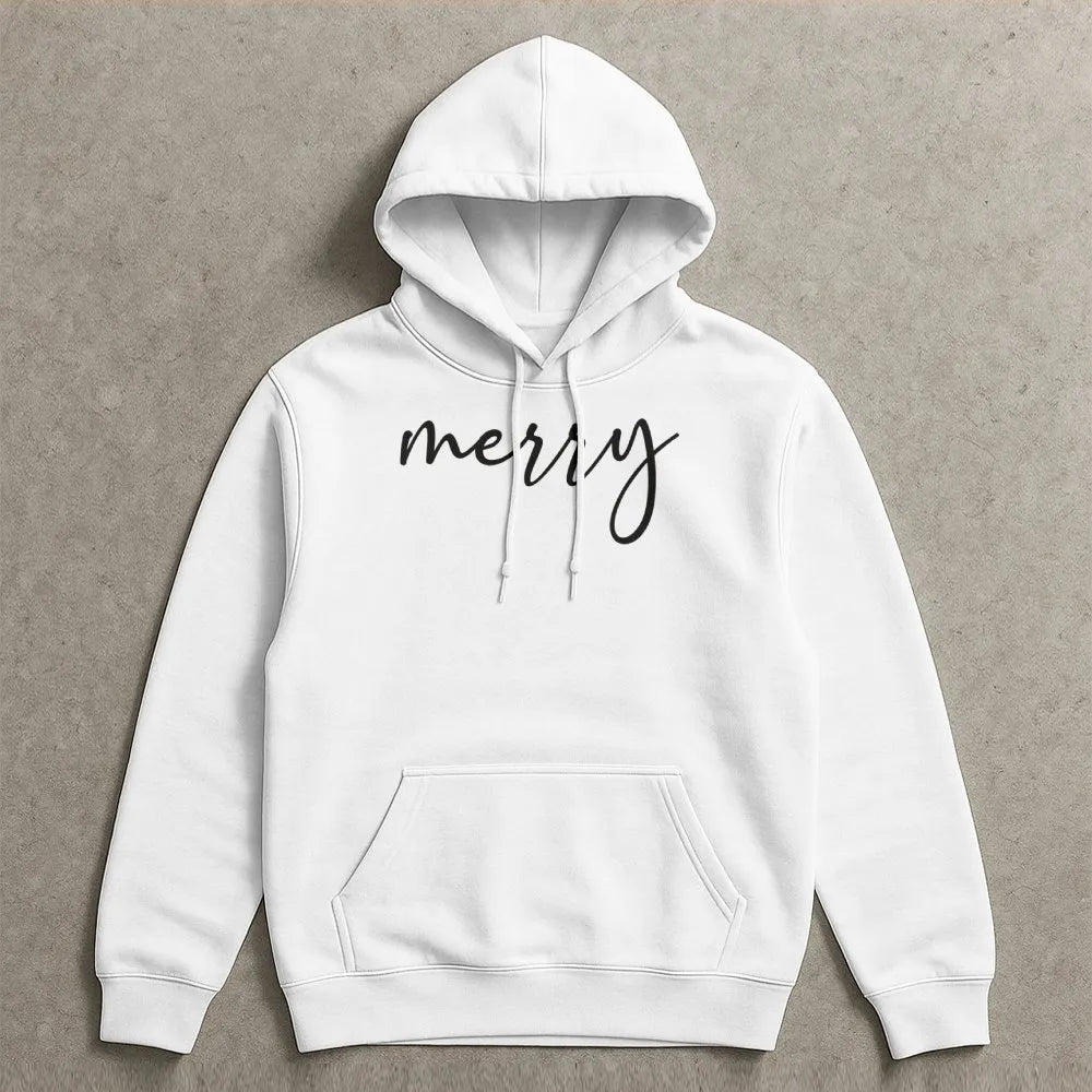 Minimalist Script Holiday Sweatshirt, Merry Christmas Hoodie, Comfy Xmas Winter Pullover Hoodie, Aesthetic Christmas Season H