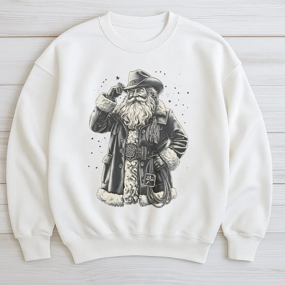 Western Christmas Lasso Sweatshirt, Cowboy Santa Sweatshirt, Vintage Cowboy Santa Crewneck, Retro Western Holiday Sweatshirt,