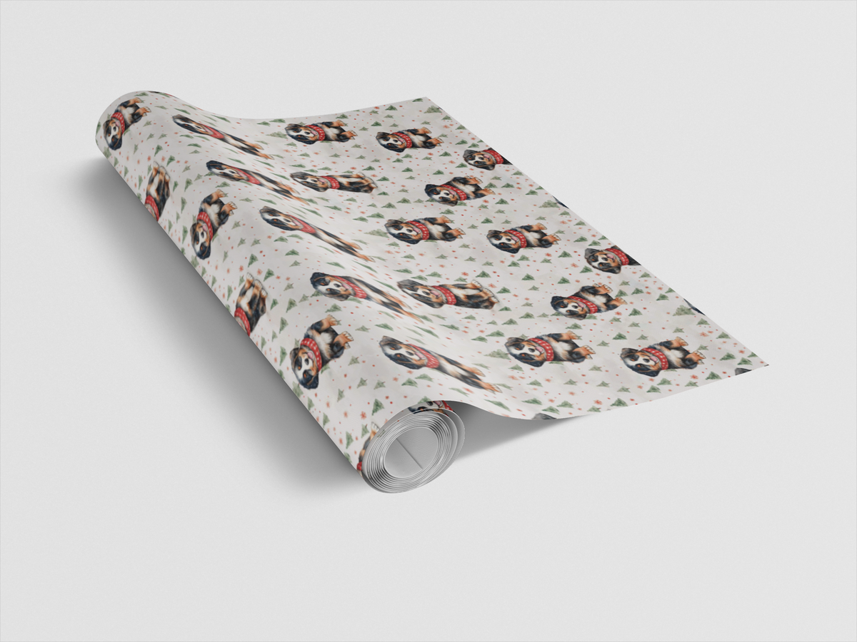 Festive Winter Puppy Gift Wrap, Bernese Mountain Dog Christmas Wrapping Paper, Bernese in the Snow Wrapping Paper, Holiday Pe