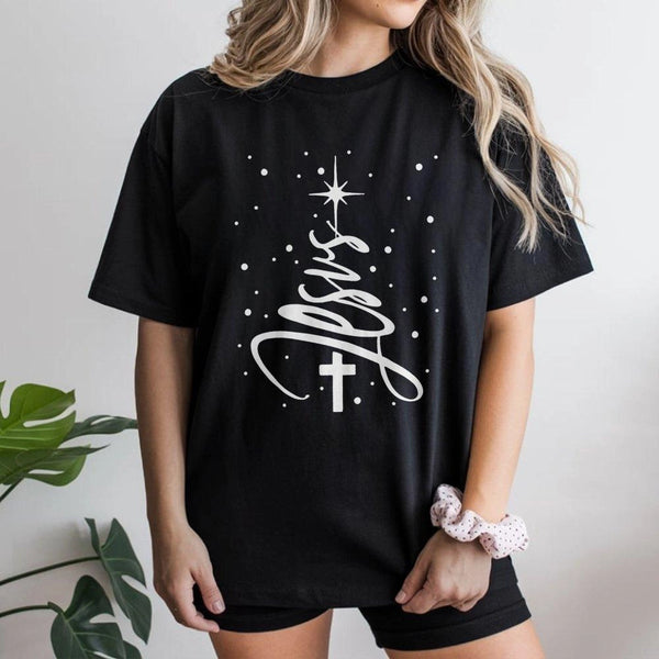 Christian Cross Holiday Shirt, Jesus Christmas Tree T-Shirt, Merry Christmas Jesus Shirt, Religious Faith Graphic Tee, Xmas F